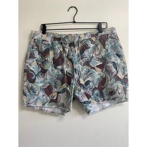 Tropical Boho Royalty for Me Women Large Multi Color Palm Leaf Frayed Hem Shorts